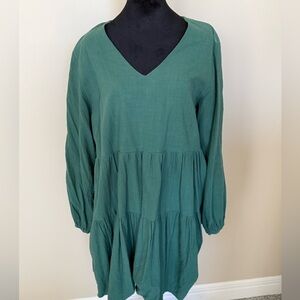 Elegant Green V-Neck Women's Dress